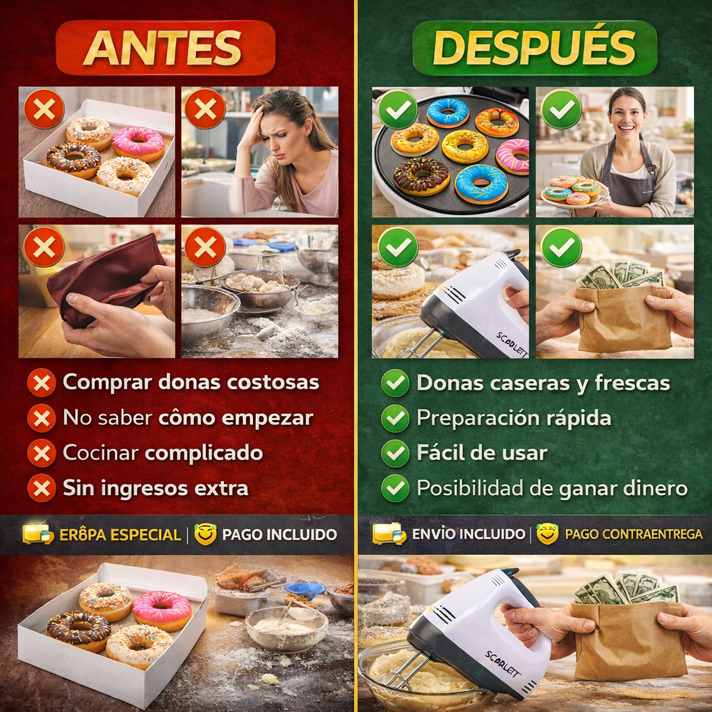 Combo Maquina donas 7 puestos + Batidora Scarlett