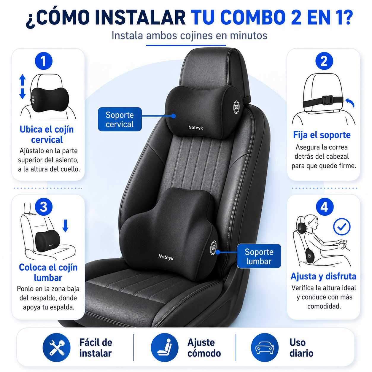 COJÍN PARA ASIENTO DE CARRO DESCANSO COMBO 2 EN 1 🚗