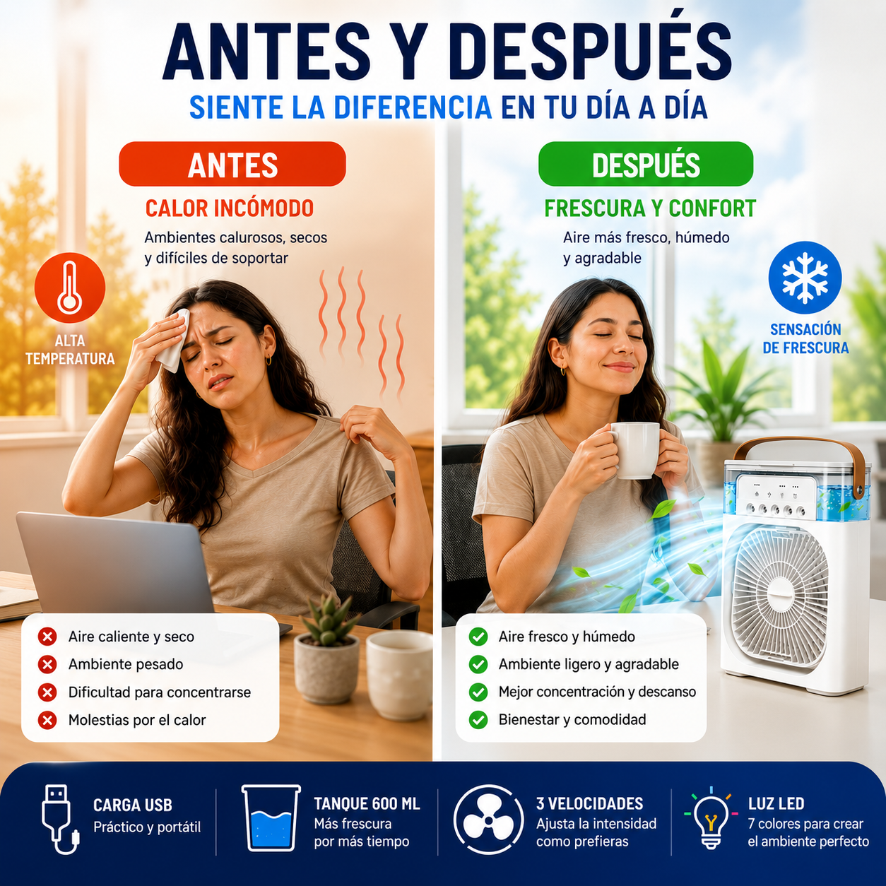 Ventilador Enfriador Humidificador Led + Envio Gratis
