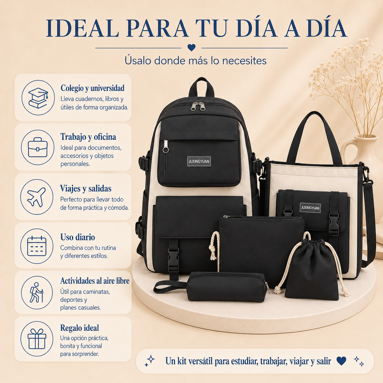 Kit Maleta Mochila Bolsos 5 en 1