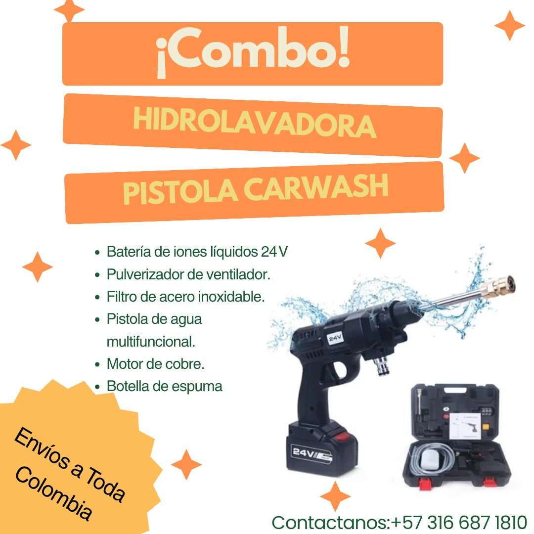 COMBO: Hidrolavadora con Pistola Carwash + Lava en Minutos + Ahorra Agua + Envío GRATIS