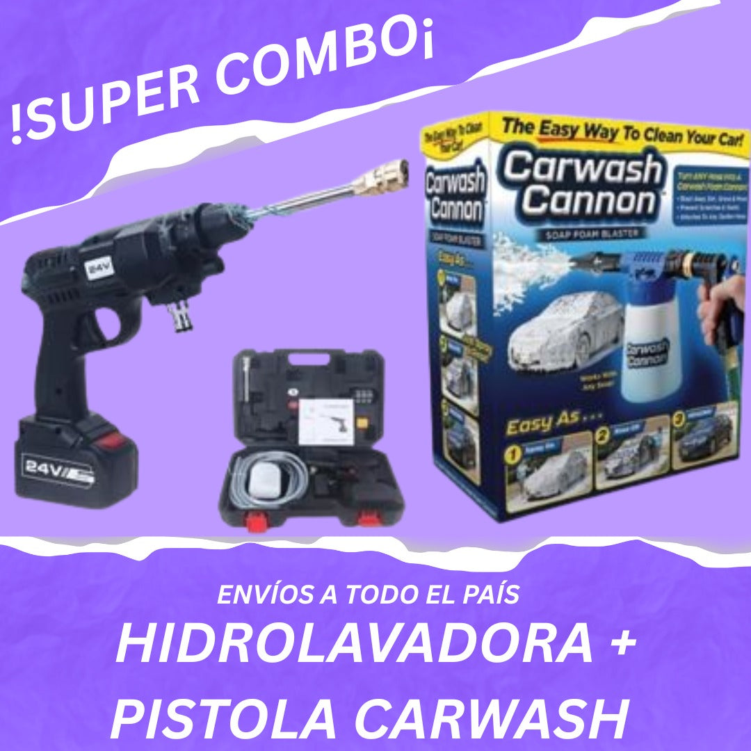 COMBO: Hidrolavadora con Pistola Carwash + Lava en Minutos + Ahorra Agua + Envío GRATIS