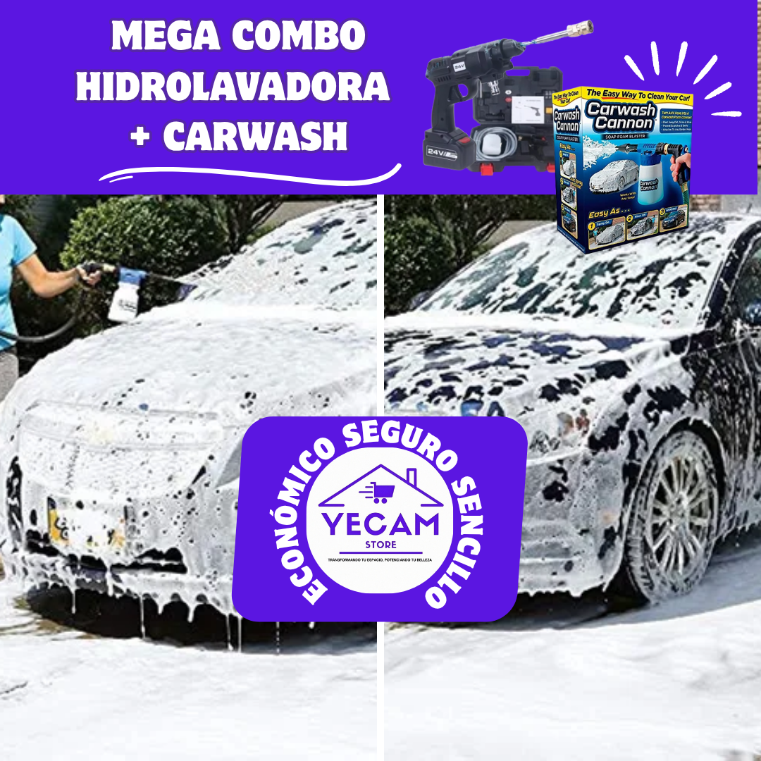 COMBO: Hidrolavadora con Pistola Carwash + Lava en Minutos + Ahorra Agua + Envío GRATIS