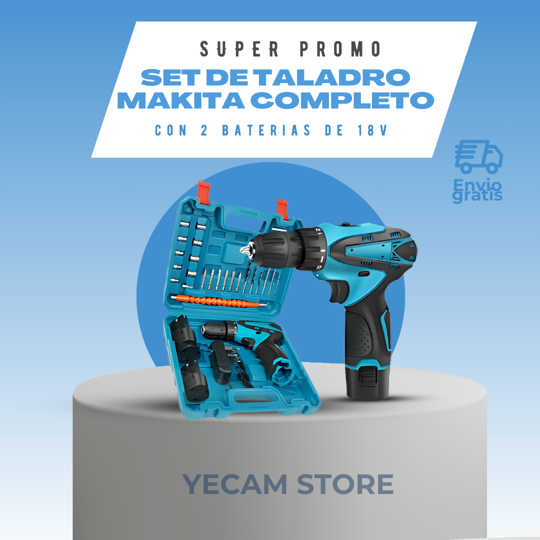 Taladro inalambrico Makita - 2 baterias 18V + Juego de brocas y puntas.