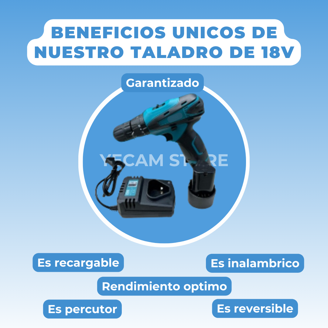 Taladro inalambrico Makita - 2 baterias 18V + Juego de brocas y puntas.