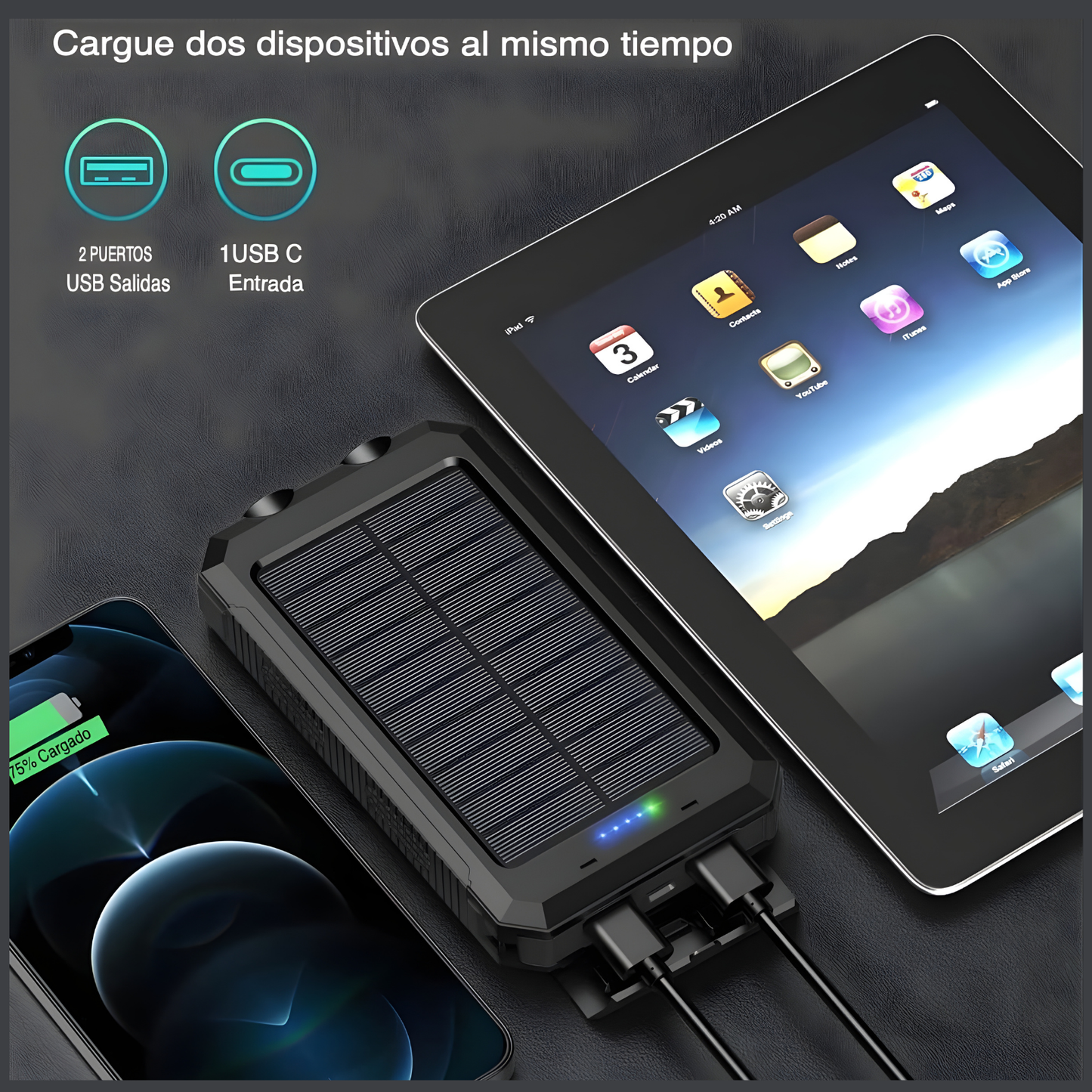 Power Bank Solar 16800mAh | 2 USB + Linterna SOS y Brújula | Carga Exterior