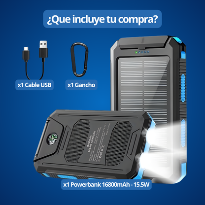 Power Bank Solar 16800mAh | 2 USB + Linterna SOS y Brújula | Carga Exterior