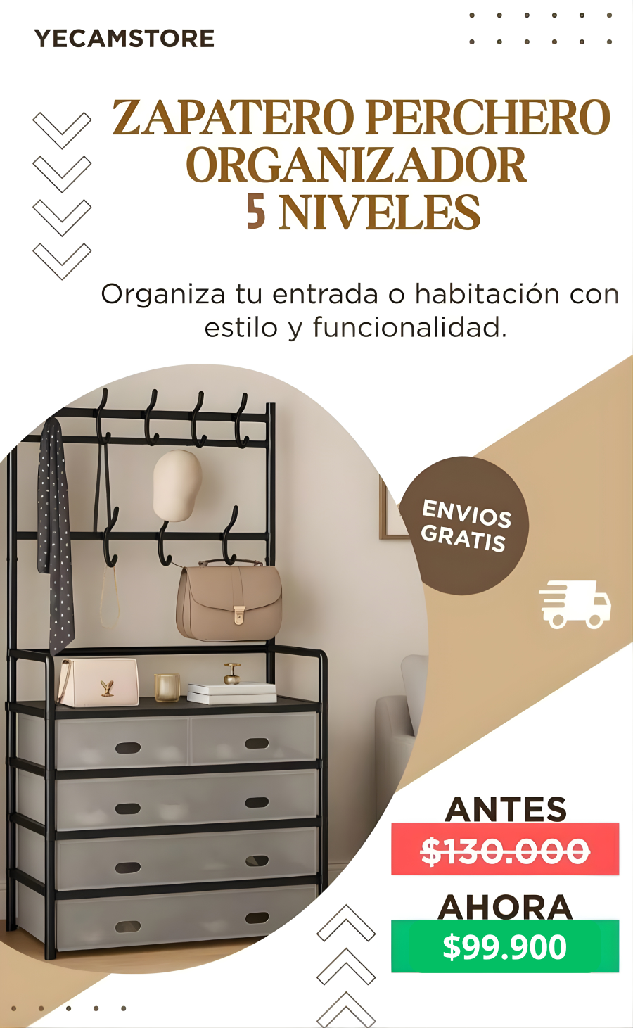 Zapatero 5 Niveles con Perchero – Antipolvo + Envío Gratis
