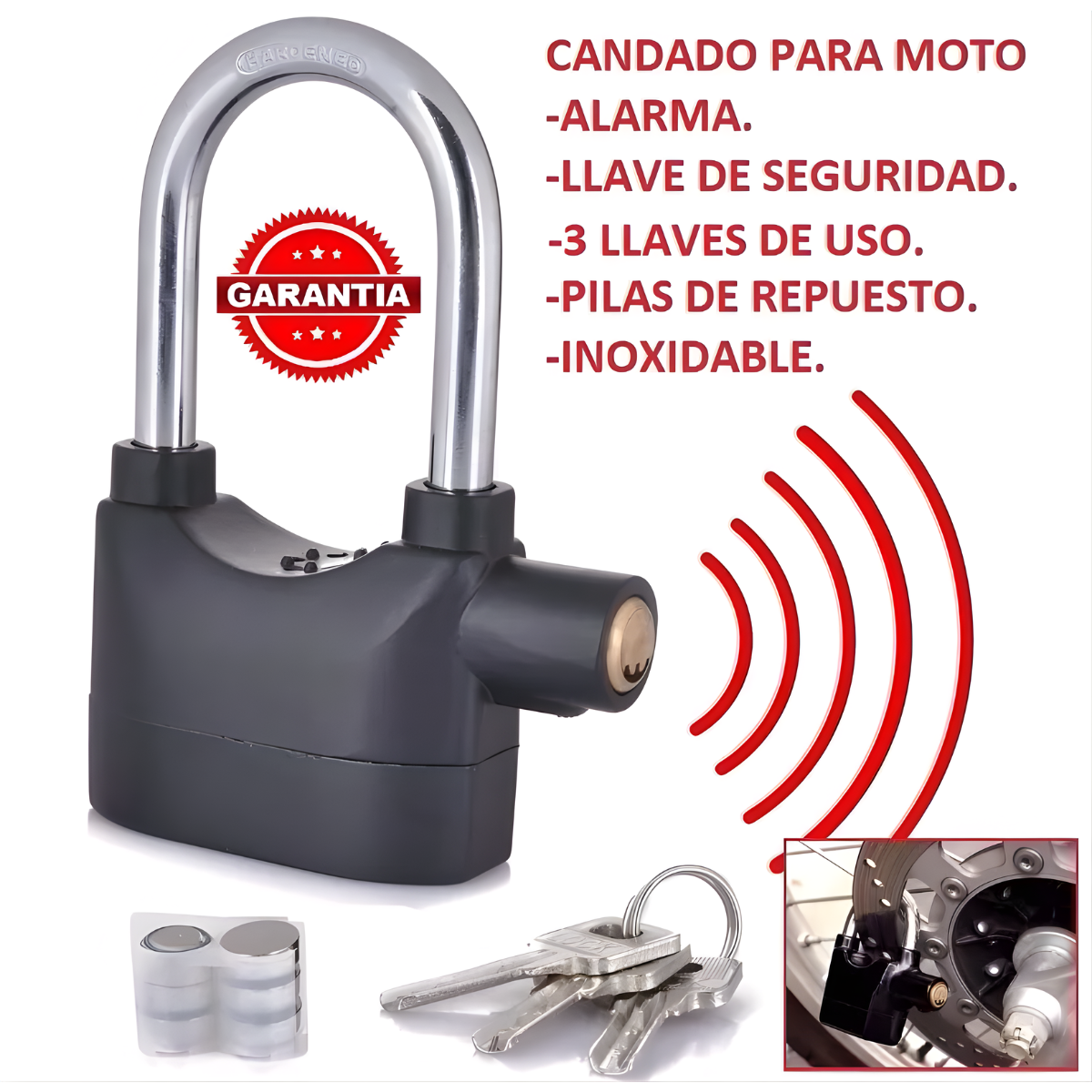 Kit Blindaje Vial Moto: Candado Alarma + Antiempañante Visión Clara