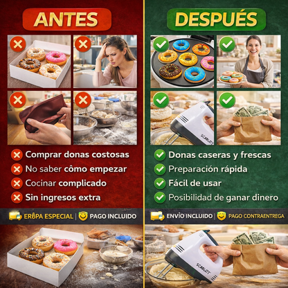 Combo Maquina donas 7 puestos + Batidora Scarlett