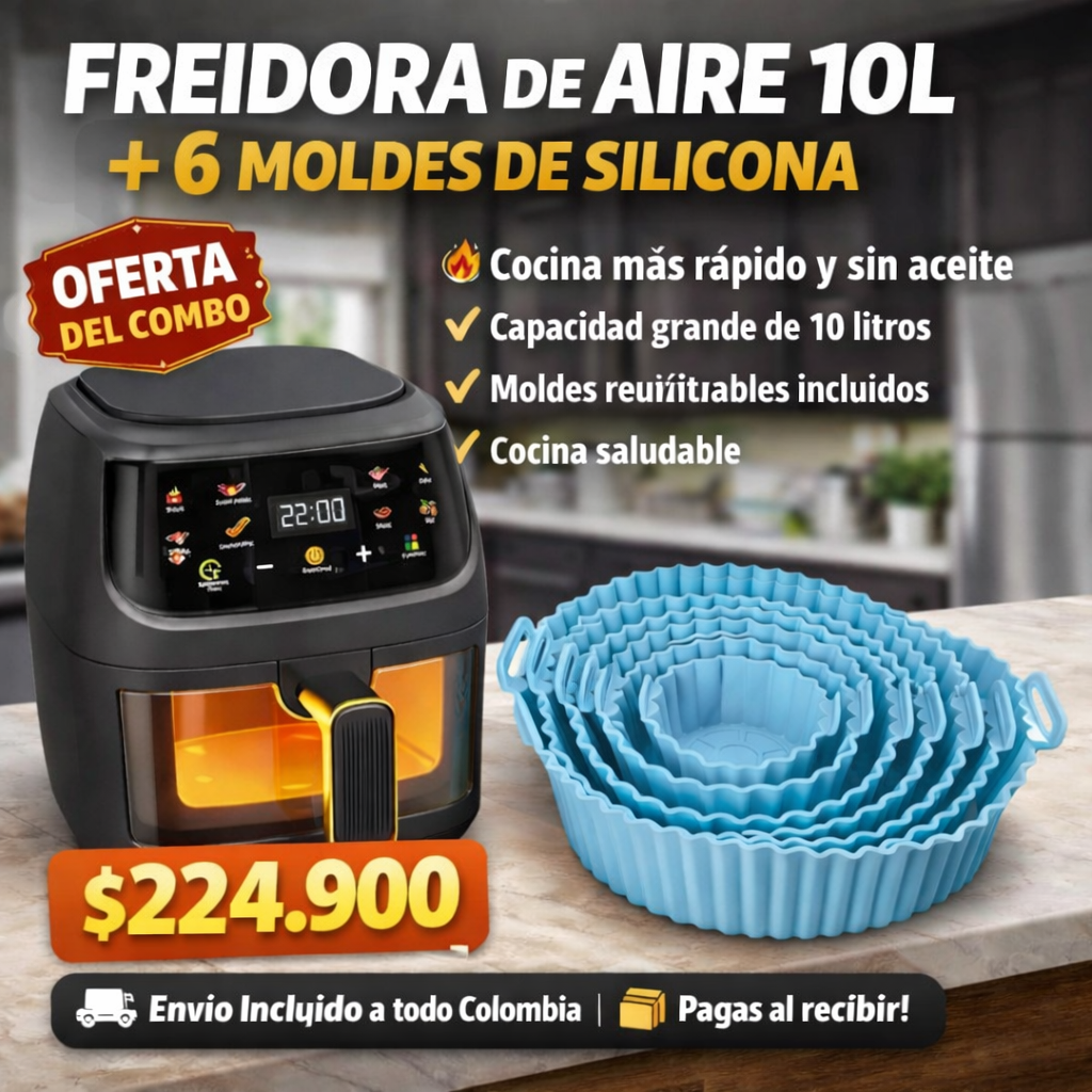 COMBO FREIDORA DE AIRE 10L + 6 MOLDES DE SILICONA