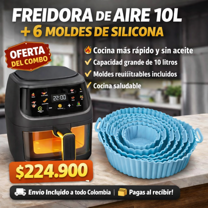 COMBO FREIDORA DE AIRE 10L + 6 MOLDES DE SILICONA