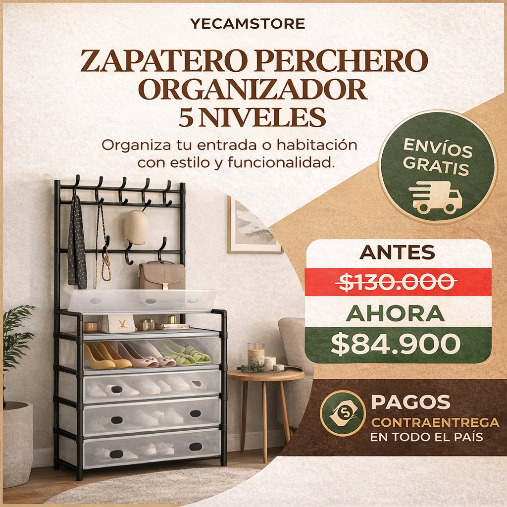 Zapatero 5 Niveles con Perchero – Antipolvo + Envío Gratis