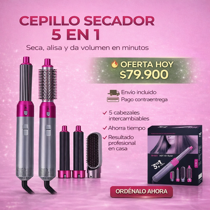 Cepillo secador 5 en 1 alisador de pelo