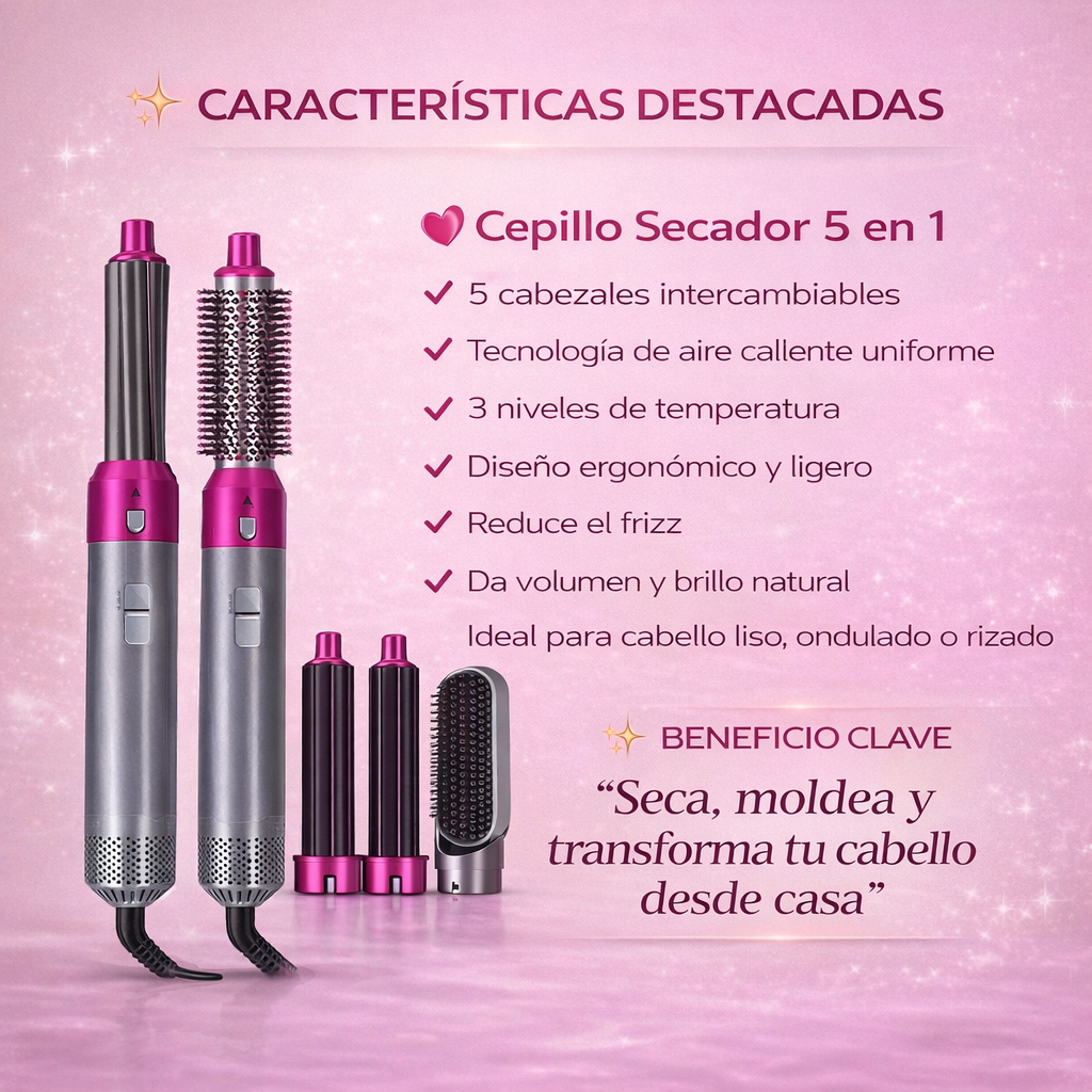 Cepillo secador 5 en 1 alisador de pelo