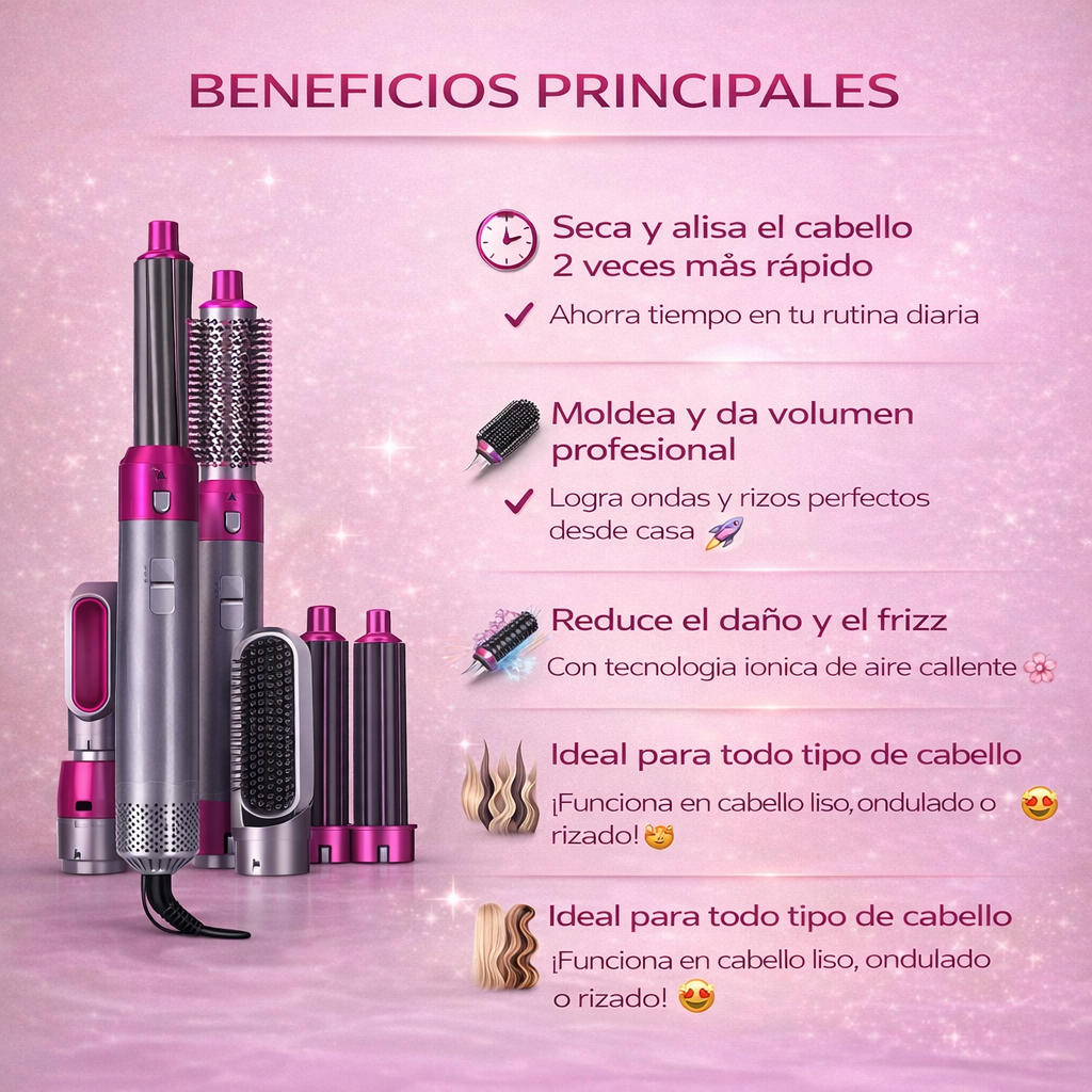 Cepillo secador 5 en 1 alisador de pelo