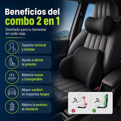 COJÍN PARA ASIENTO DE CARRO DESCANSO COMBO 2 EN 1 🚗