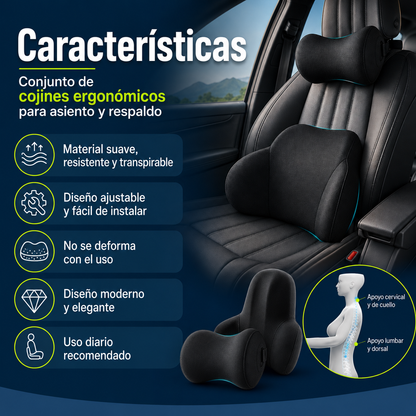 COJÍN PARA ASIENTO DE CARRO DESCANSO COMBO 2 EN 1 🚗