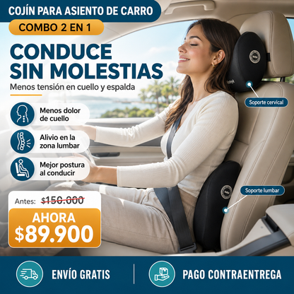 COJÍN PARA ASIENTO DE CARRO DESCANSO COMBO 2 EN 1 🚗