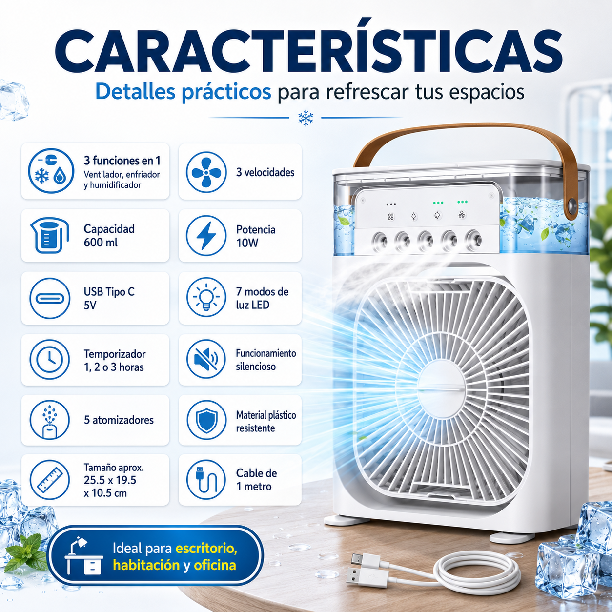 Ventilador Enfriador Humidificador Led + Envio Gratis