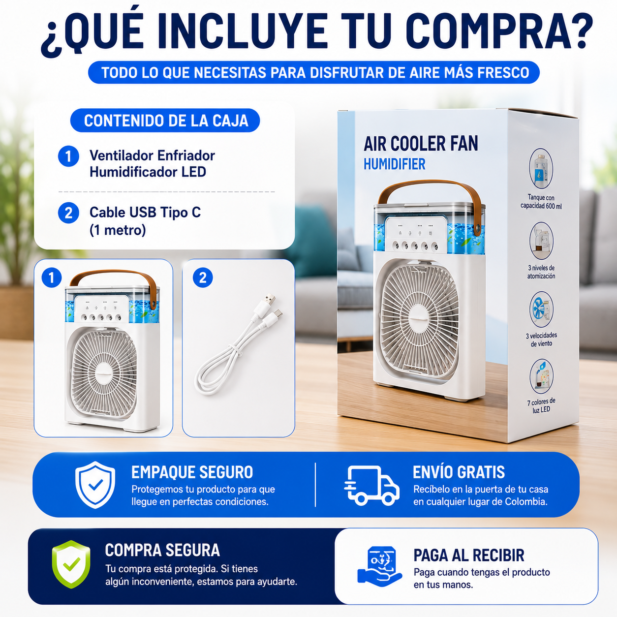 Ventilador Enfriador Humidificador Led + Envio Gratis