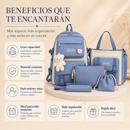 Kit Maleta Mochila Bolsos 5 en 1