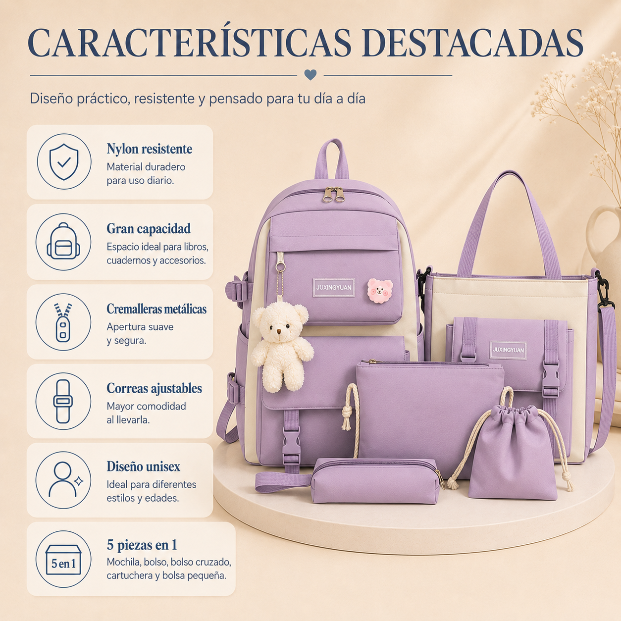 Kit Maleta Mochila Bolsos 5 en 1