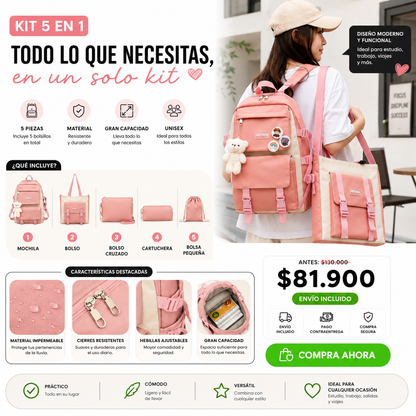 Kit Maleta Mochila Bolsos 5 en 1