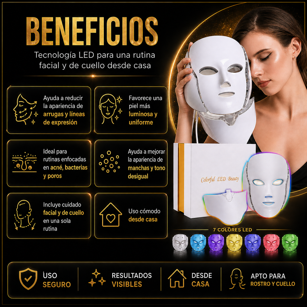 Mascara Led 7 Colores Con Cuello
