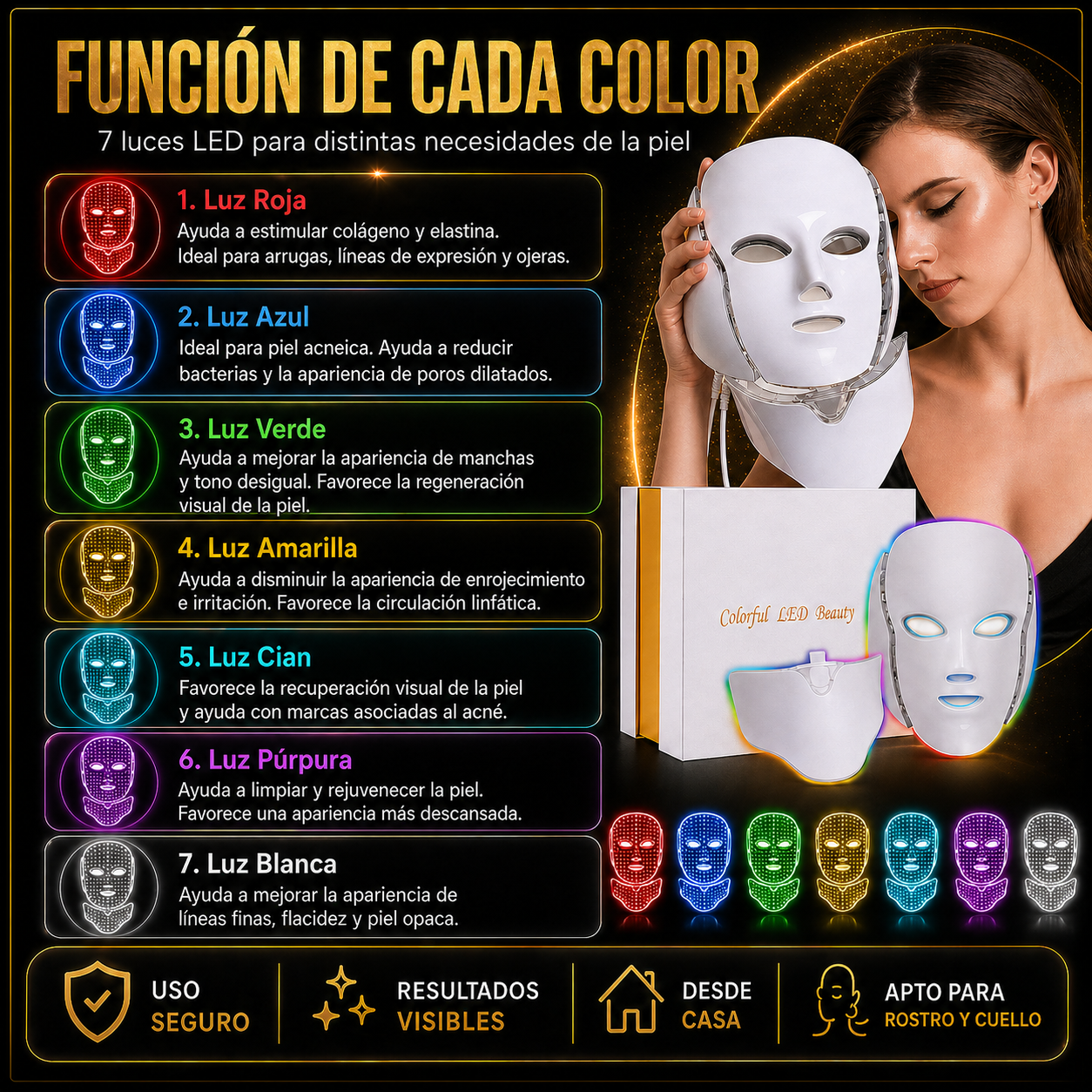 Mascara Led 7 Colores Con Cuello