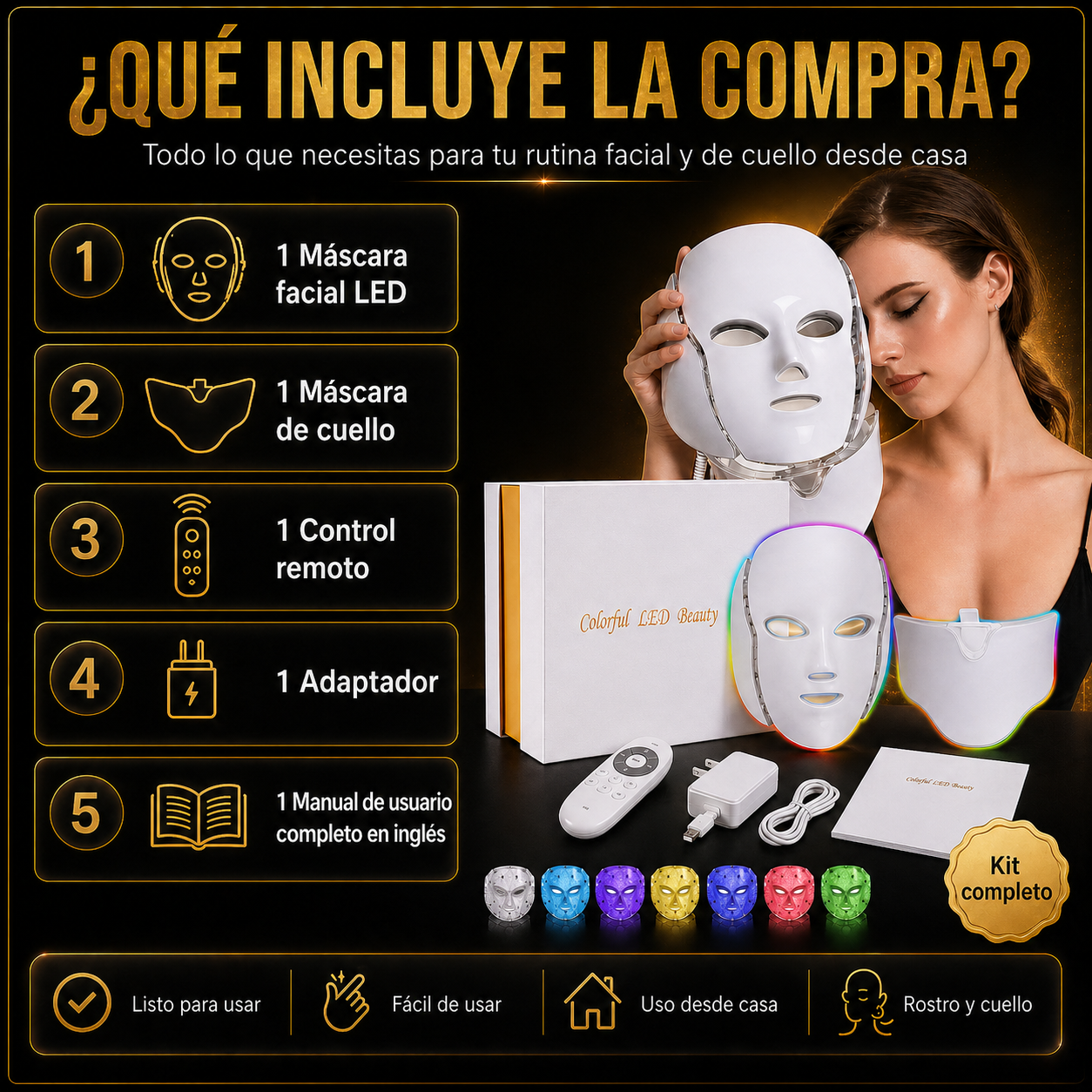 Mascara Led 7 Colores Con Cuello
