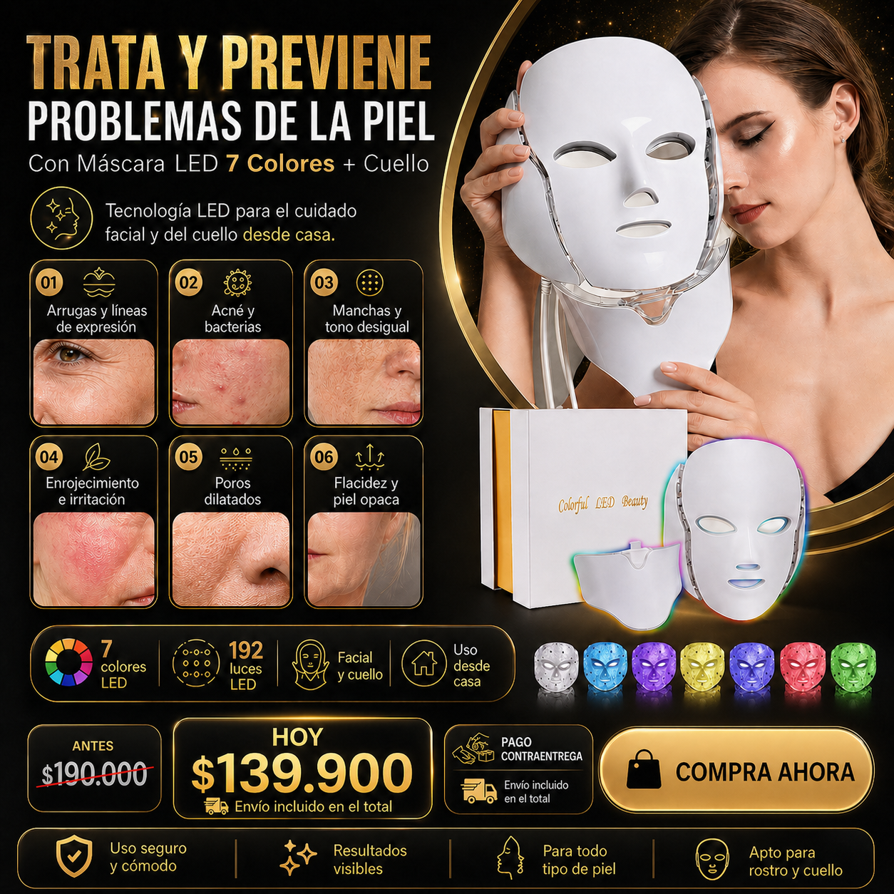 Mascara Led 7 Colores Con Cuello