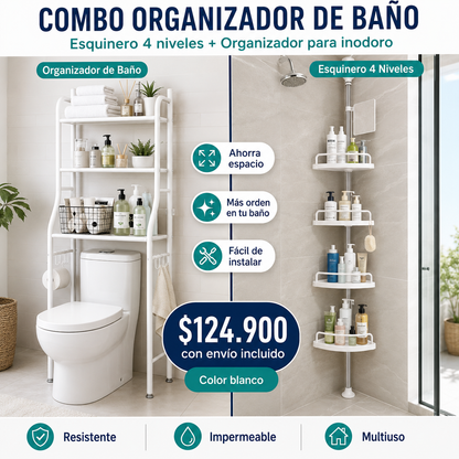 COMBO 2 EN 1 Esquinero 4 niveles + Organizador de baño