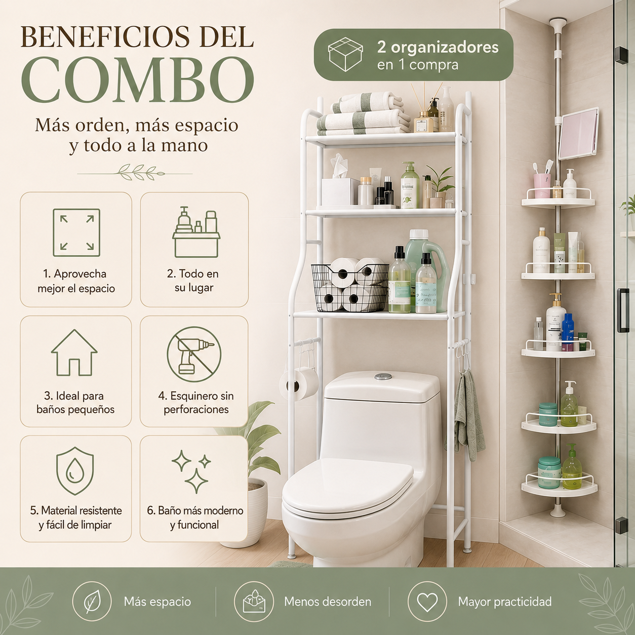 COMBO 2 EN 1 Esquinero 4 niveles + Organizador de baño