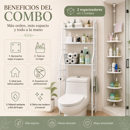 COMBO 2 EN 1 Esquinero 4 niveles + Organizador de baño