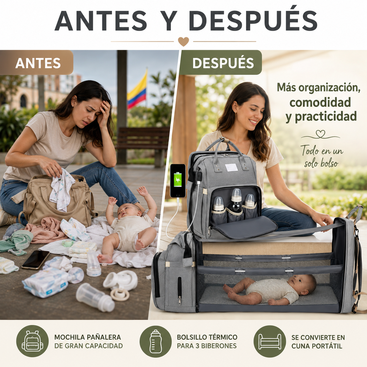 Bolso Pañalera Cuna Colchón Portátil