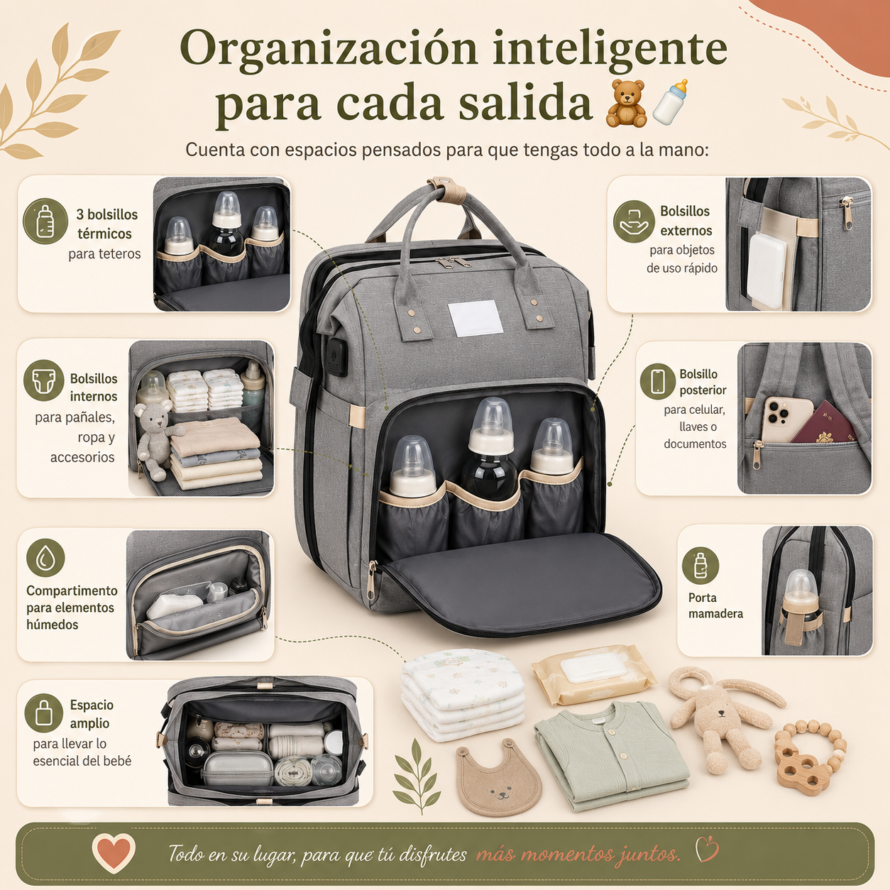 Bolso Pañalera Cuna Colchón Portátil