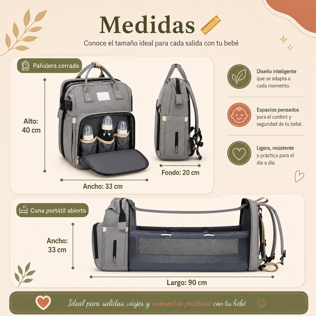 Bolso Pañalera Cuna Colchón Portátil