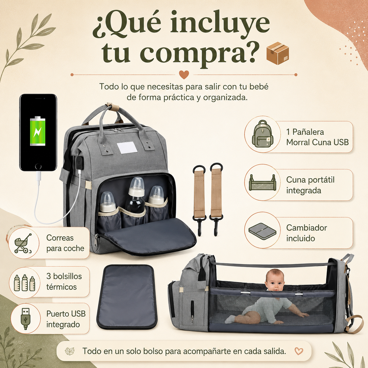 Bolso Pañalera Cuna Colchón Portátil