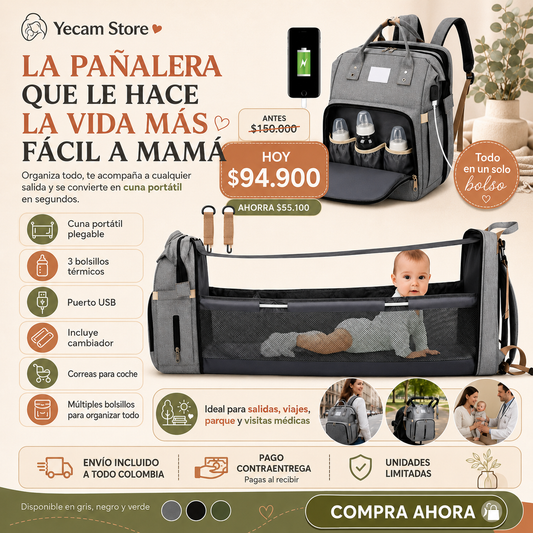 Bolso Pañalera Cuna Colchón Portátil