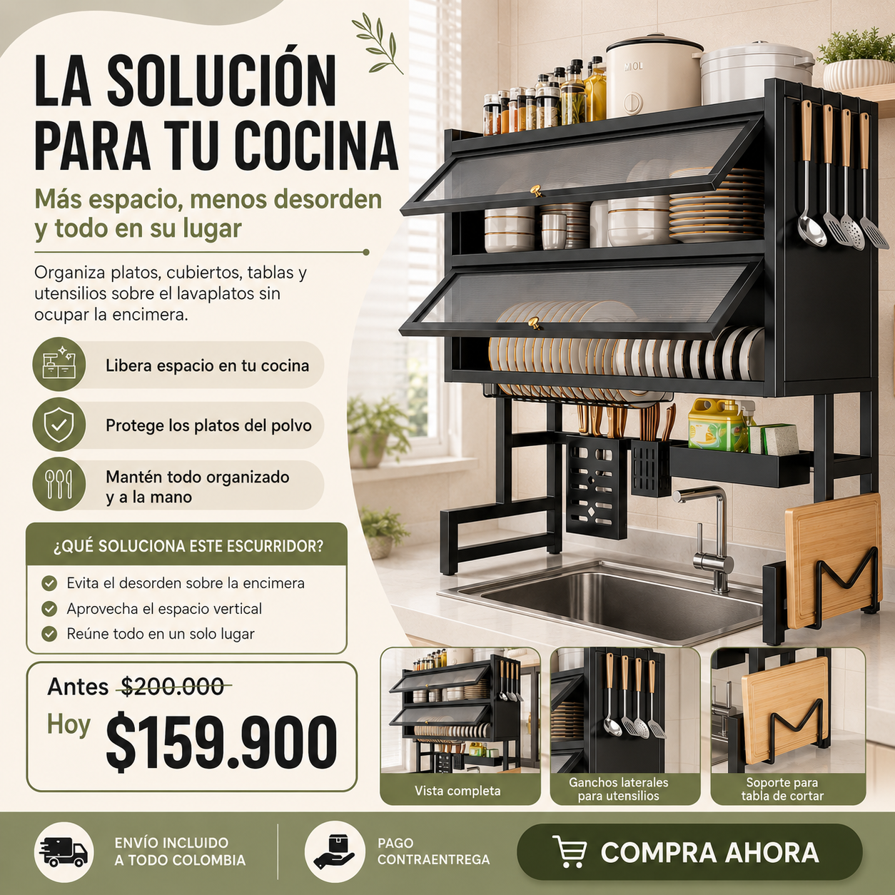 Escurridor 2 PISOS TAPA sobre lavaloza