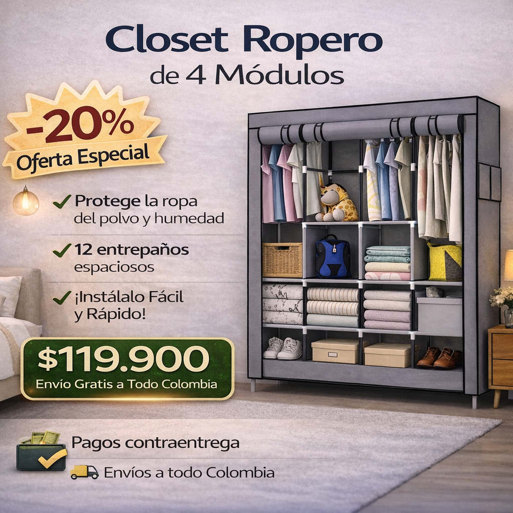 Closet De Ropa 4 Cuerpos + Envío Gratis