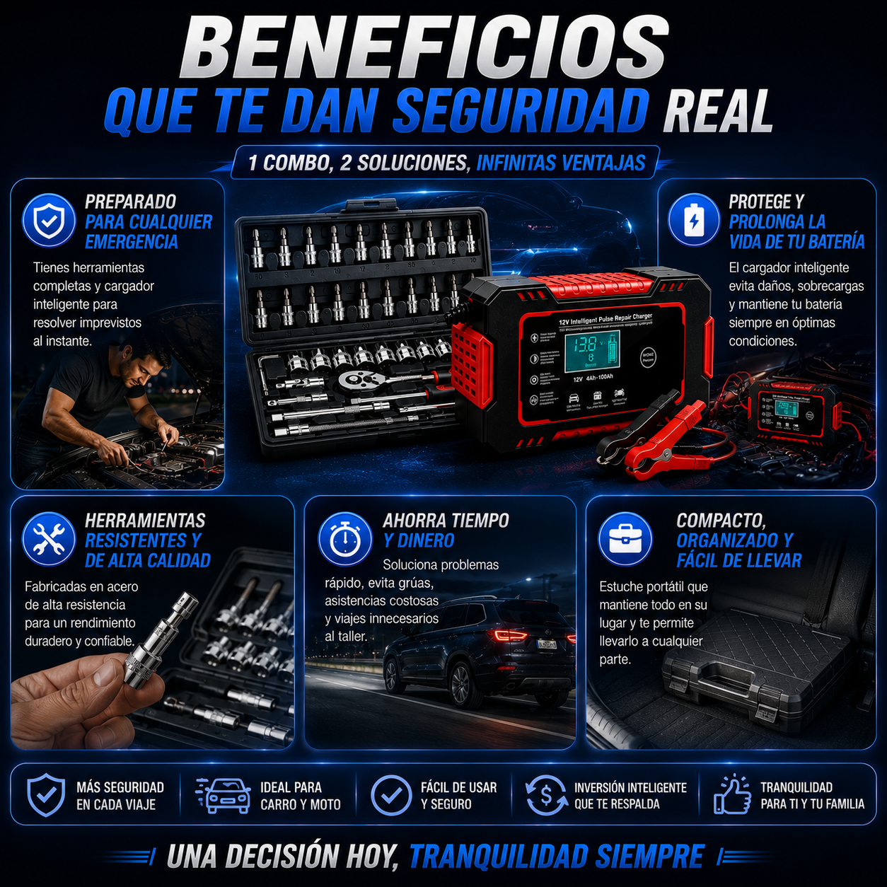 Combo juego de raches de 46pz + Bateria para carro y moto