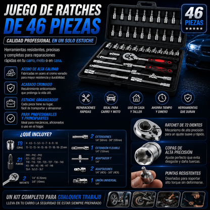 Combo juego de raches de 46pz + Bateria para carro y moto