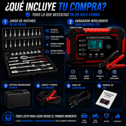 Combo juego de raches de 46pz + Bateria para carro y moto