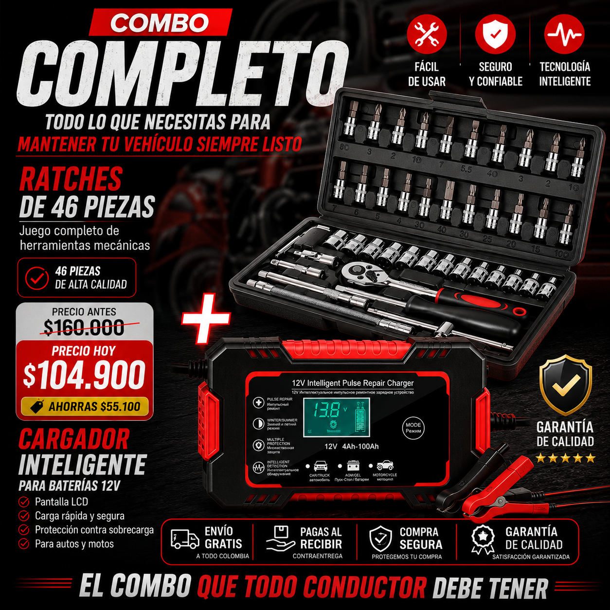Combo juego de raches de 46pz + Bateria para carro y moto