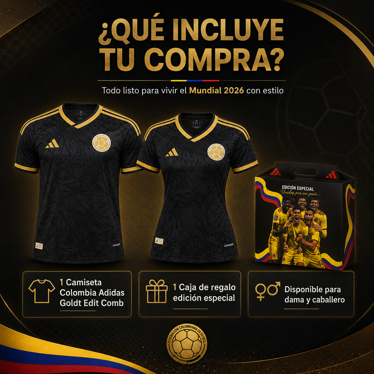 Camiseta Colombia Black and Gold 2026 – Edición Especial Mundial