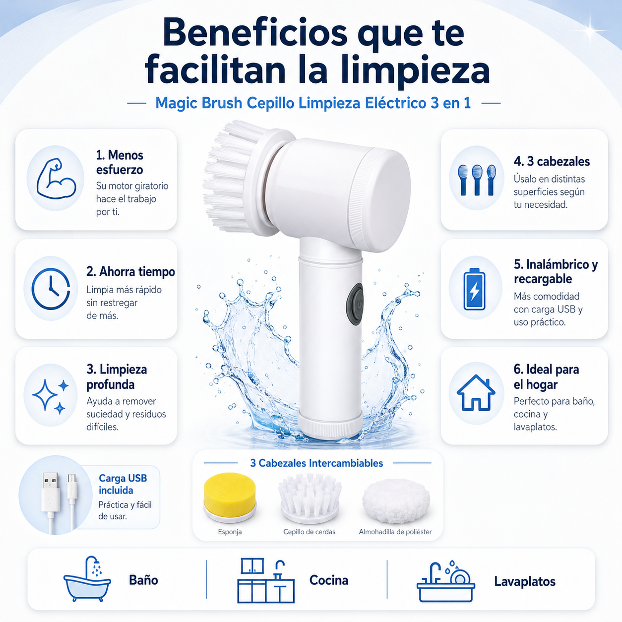 Cepillo Limpieza 3 en 1 Eléctrico
