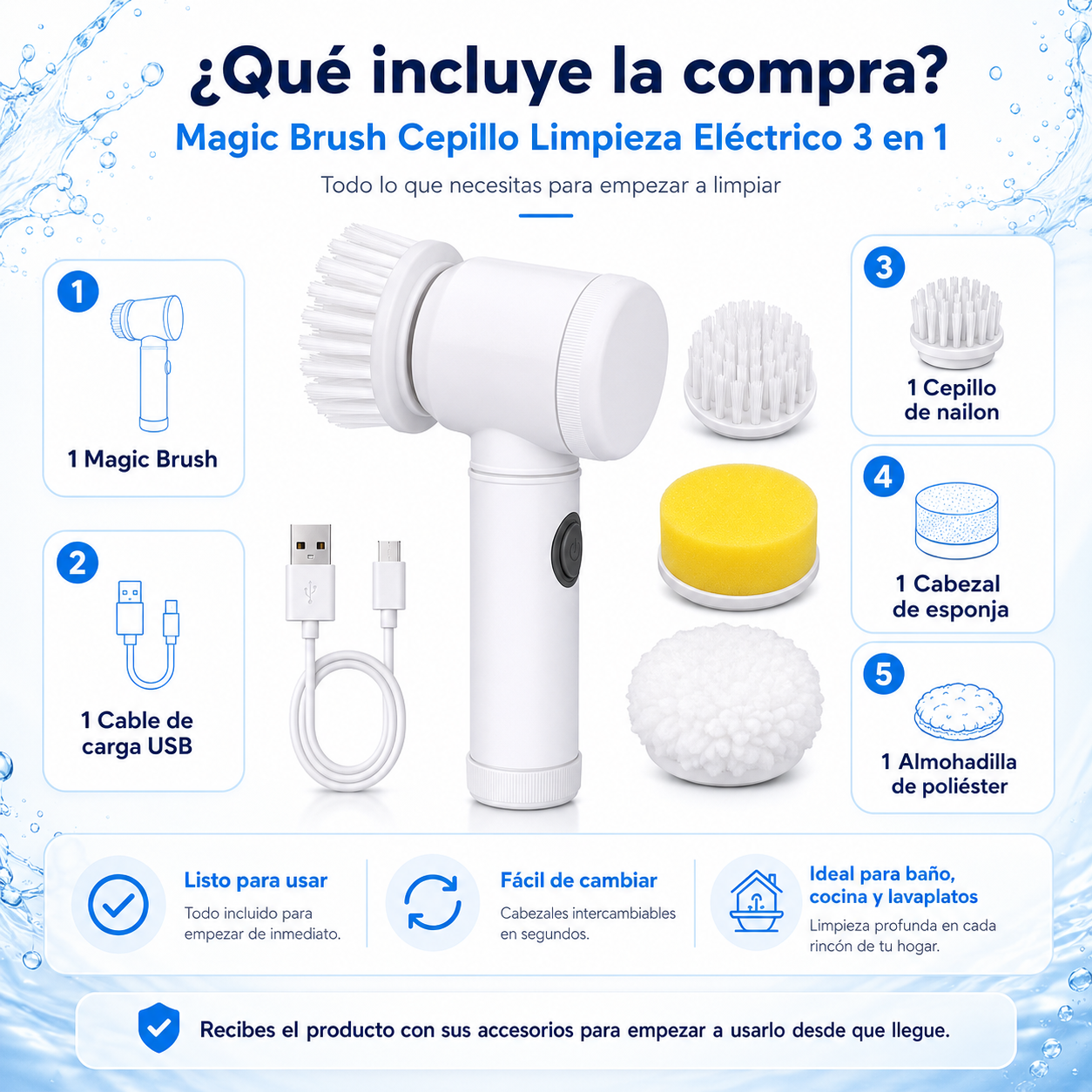 Cepillo Limpieza 3 en 1 Eléctrico