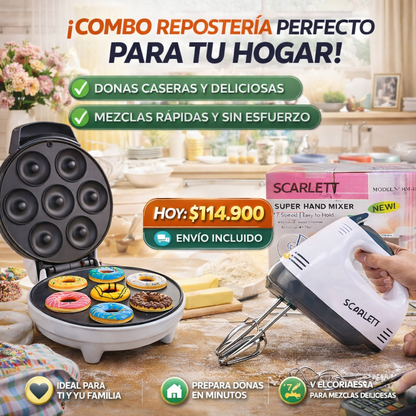 Combo Maquina donas 7 puestos + Batidora Scarlett